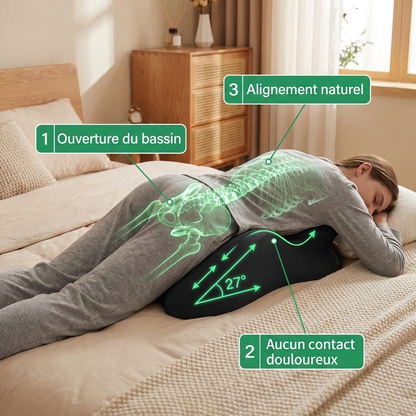 Schéma alignement du bassin et angle 27° du coussin Élova